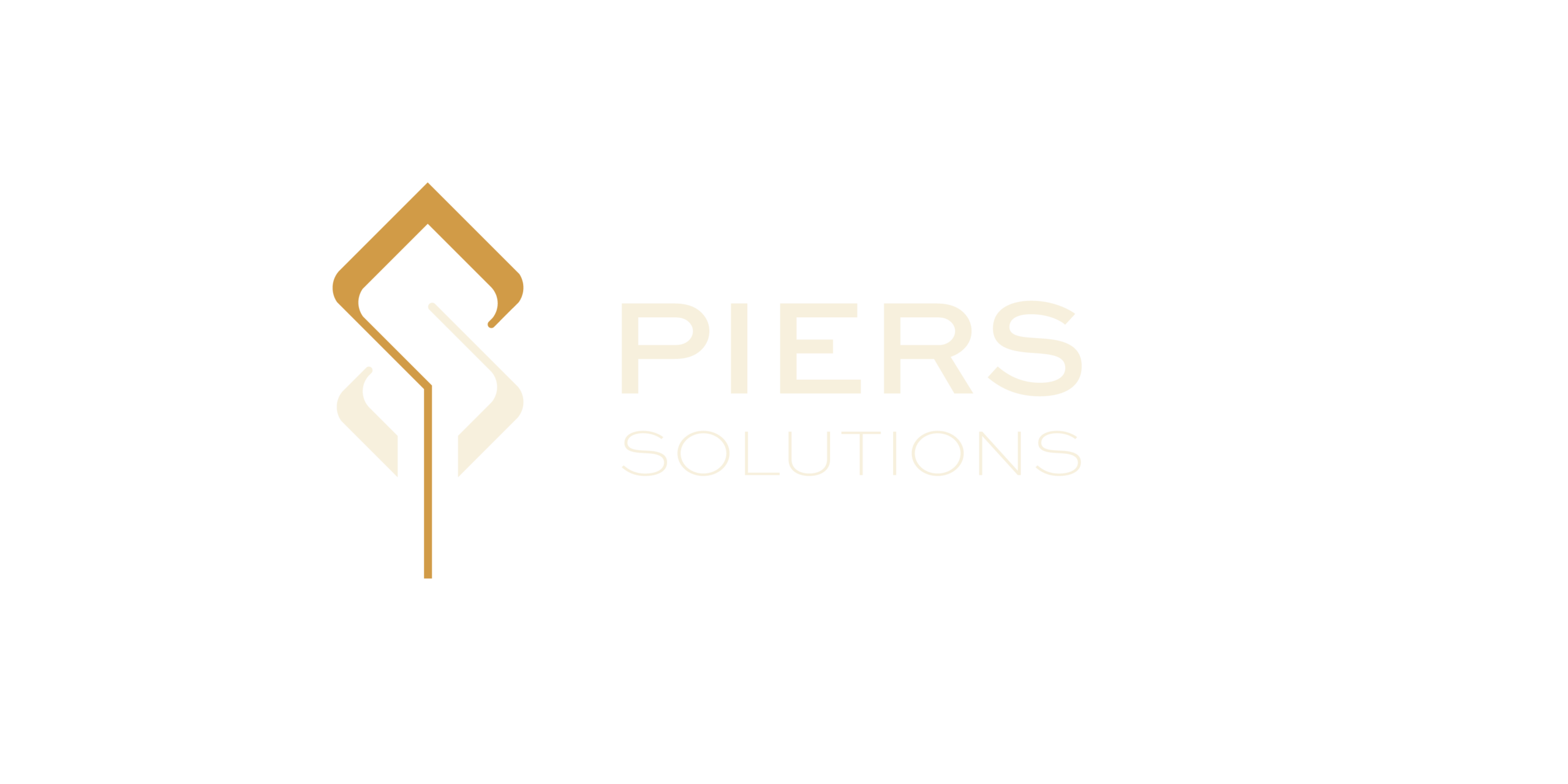 Piers Solutions Logo: Schriftzug mit Grafik (2 P gegenläufig, bilden ein S in Gold und Creme)